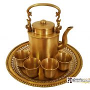 ชุดกาน้ำชาทรงกระบอกถาดทองเหลือง
