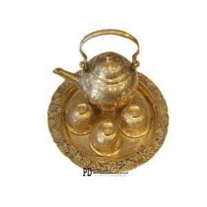 ชุดกาน้ำชาตอกลายถาดองุ่นทองเหลือง