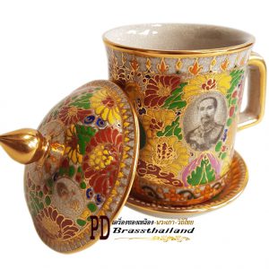ชุดแก้วน้ำเบญจรงค์ ฝาปิด Set Glass Benjarong